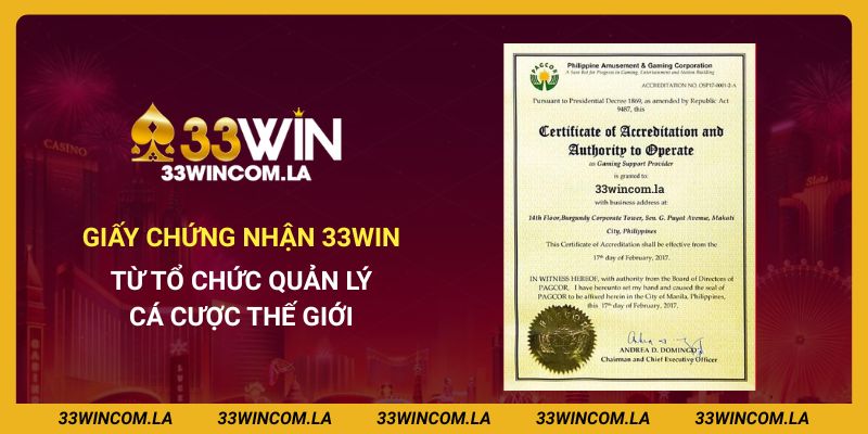 33win đạt chứng nhận danh giá từ các tổ chức quản lý cá cược hàng đầu thế giới